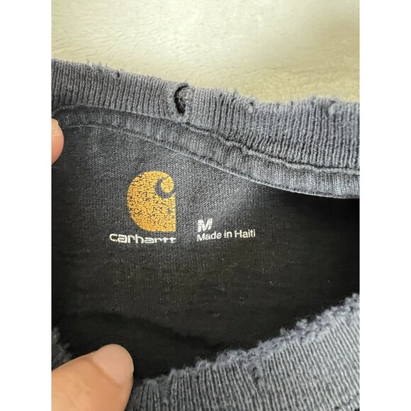 Vintage Carhartt Black Long Sleeve T-Shirt Size Medium Sleeve Spell Out Faded - Picture 4 of 9